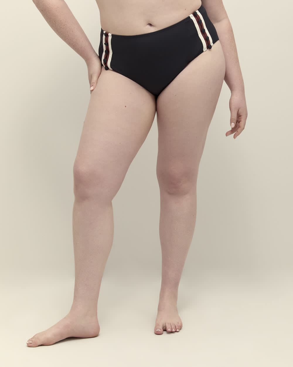 Culotte de maillot noire taille haute avec boutons sur les côtés - Bleu Rod Beattie