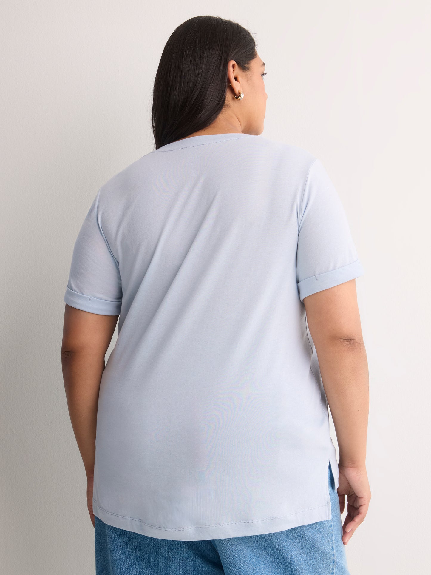 Boyfriend-Fit V-Neck Tee with Slits