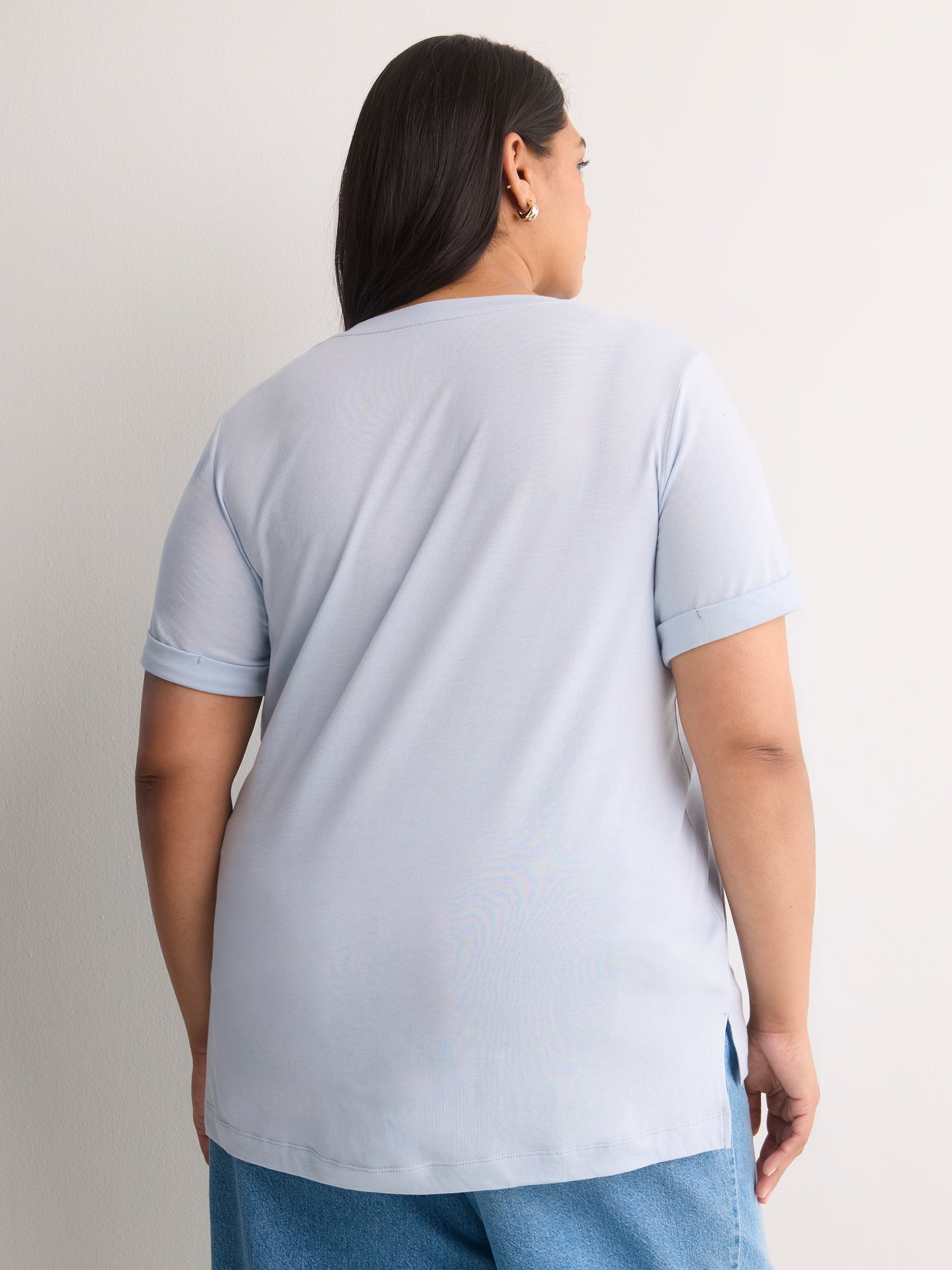 Boyfriend-Fit V-Neck Tee with Slits