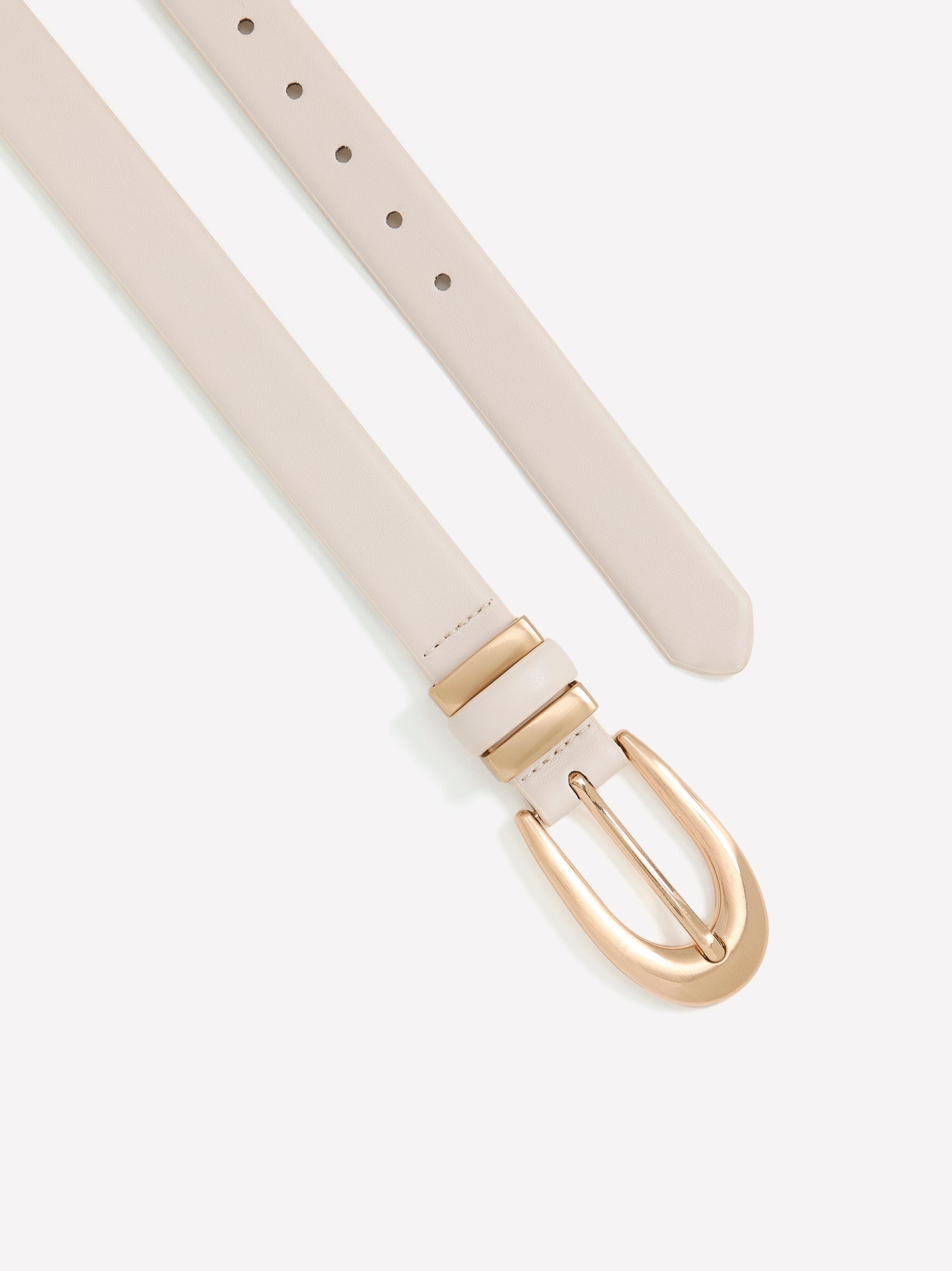 White Faux-Leather Belt with Oval Buckle