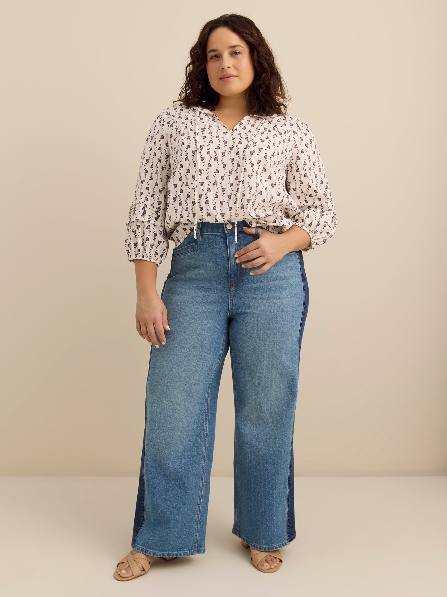 High-Rise Wide Leg Curvy Jeans with Side Panel - d/C Jeans