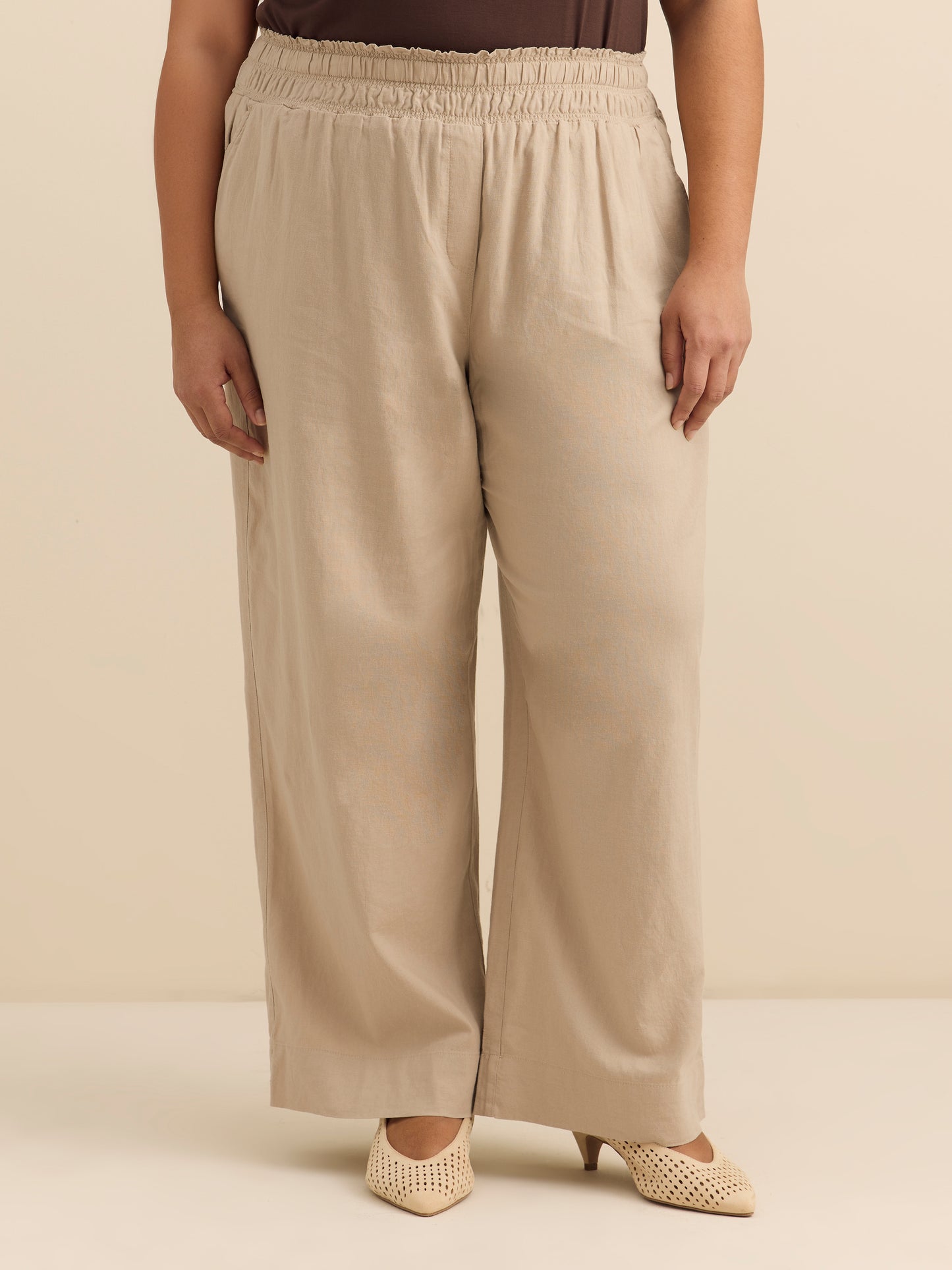 Solid Linen Blend Wide Leg Pant