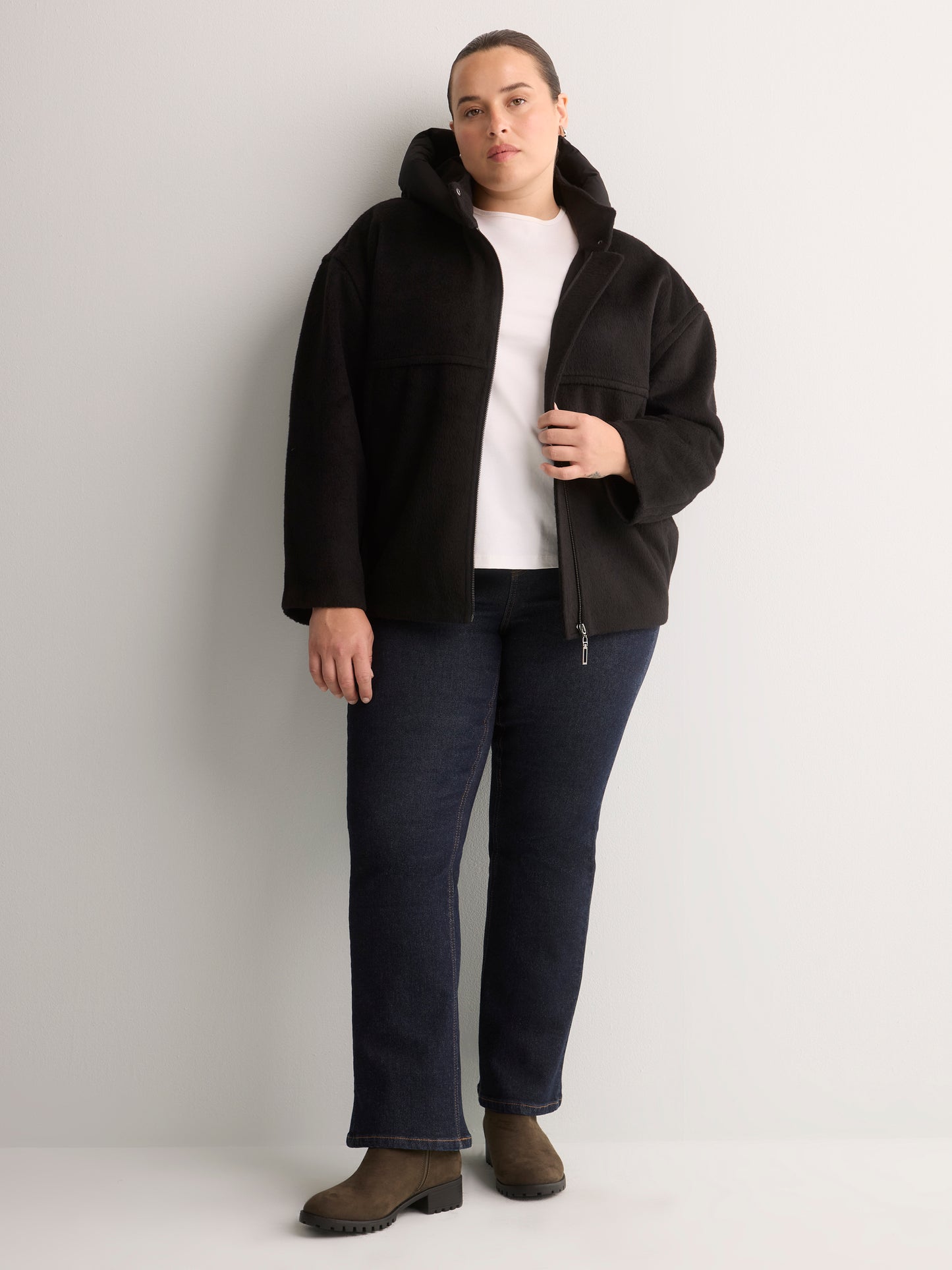 Unlined Coat with Puffer Hood