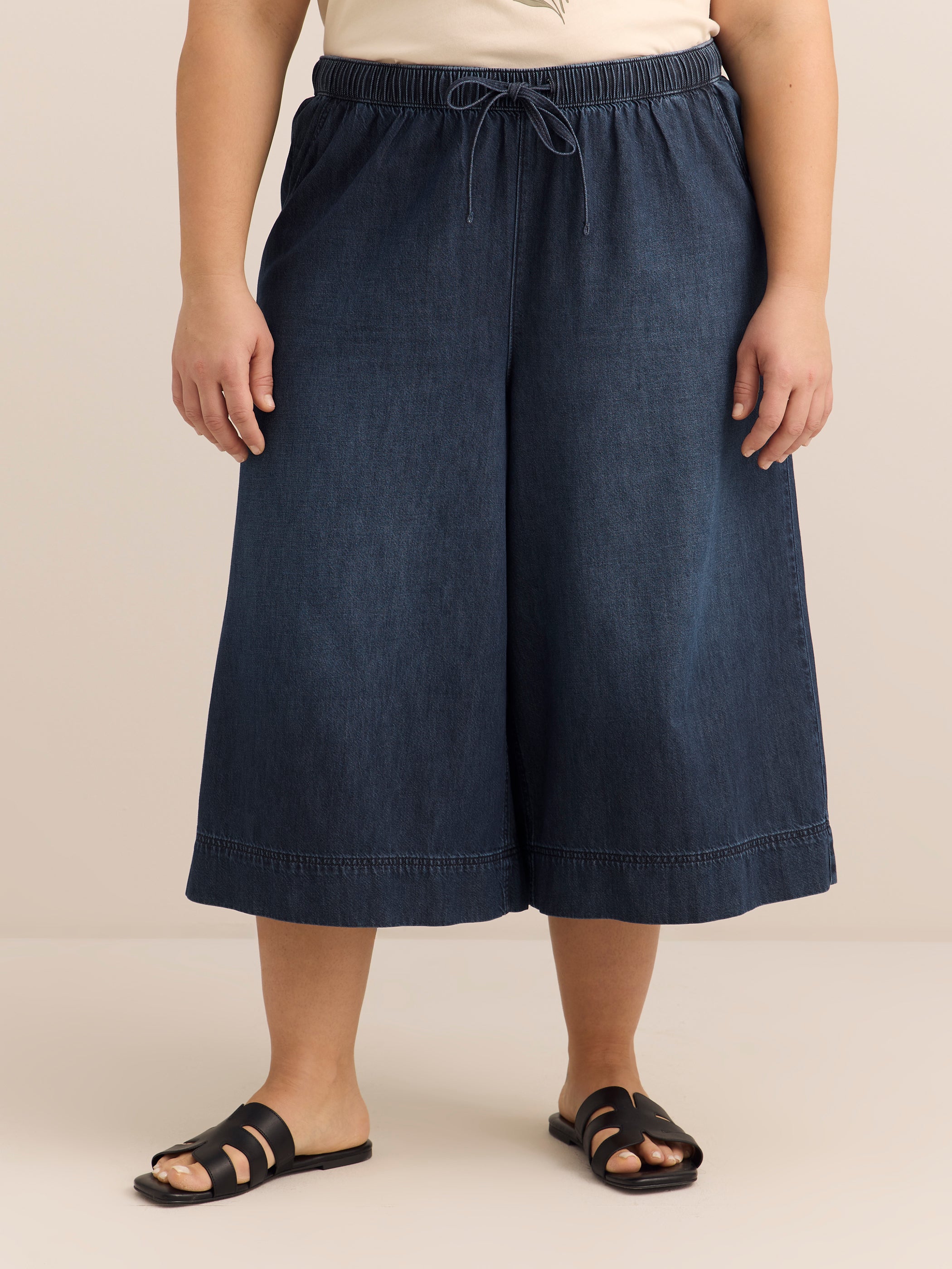 Light Cotton Mid-Rise Denim Culotte Pants - d/C JEANS