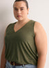 Responsible, Gray Leaf-Print Sleeveless V-Neck Swing Top