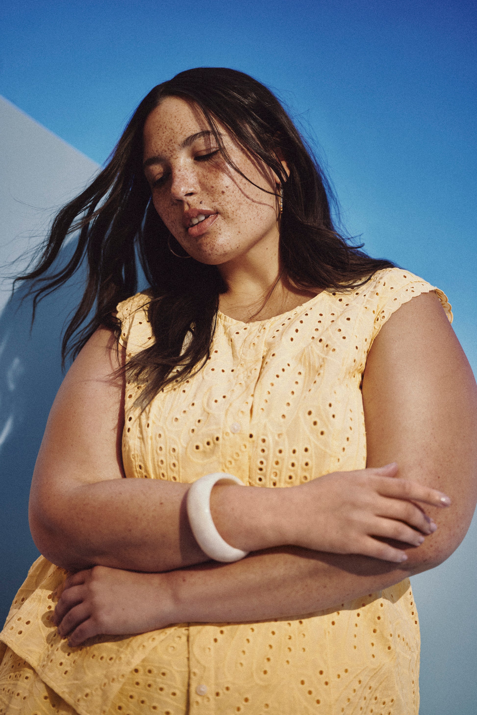 Sleeveless Buttoned Down Eyelet Blouse