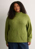 Green Loose-Fit Mock-Neck Cable Knit Sweater
