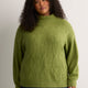 Green Loose-Fit Mock-Neck Cable Knit Sweater