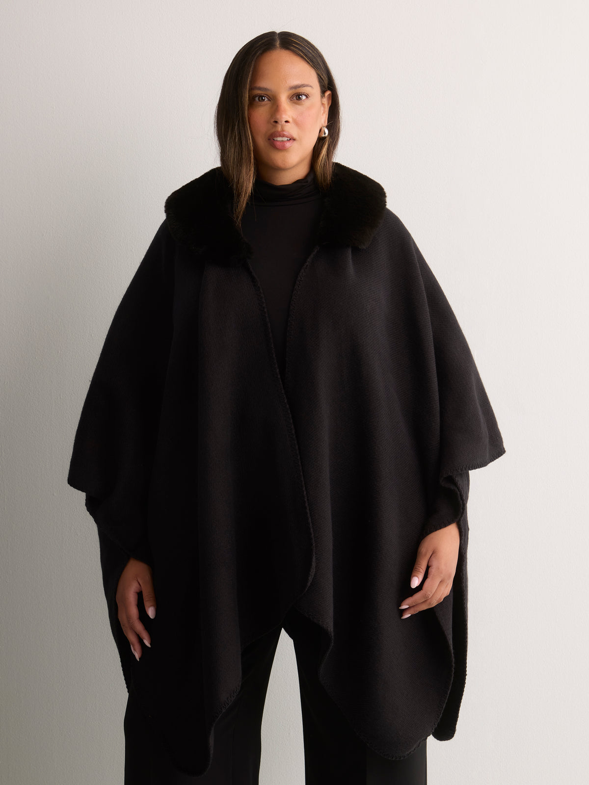 Black Cape with Faux-Fur Collar