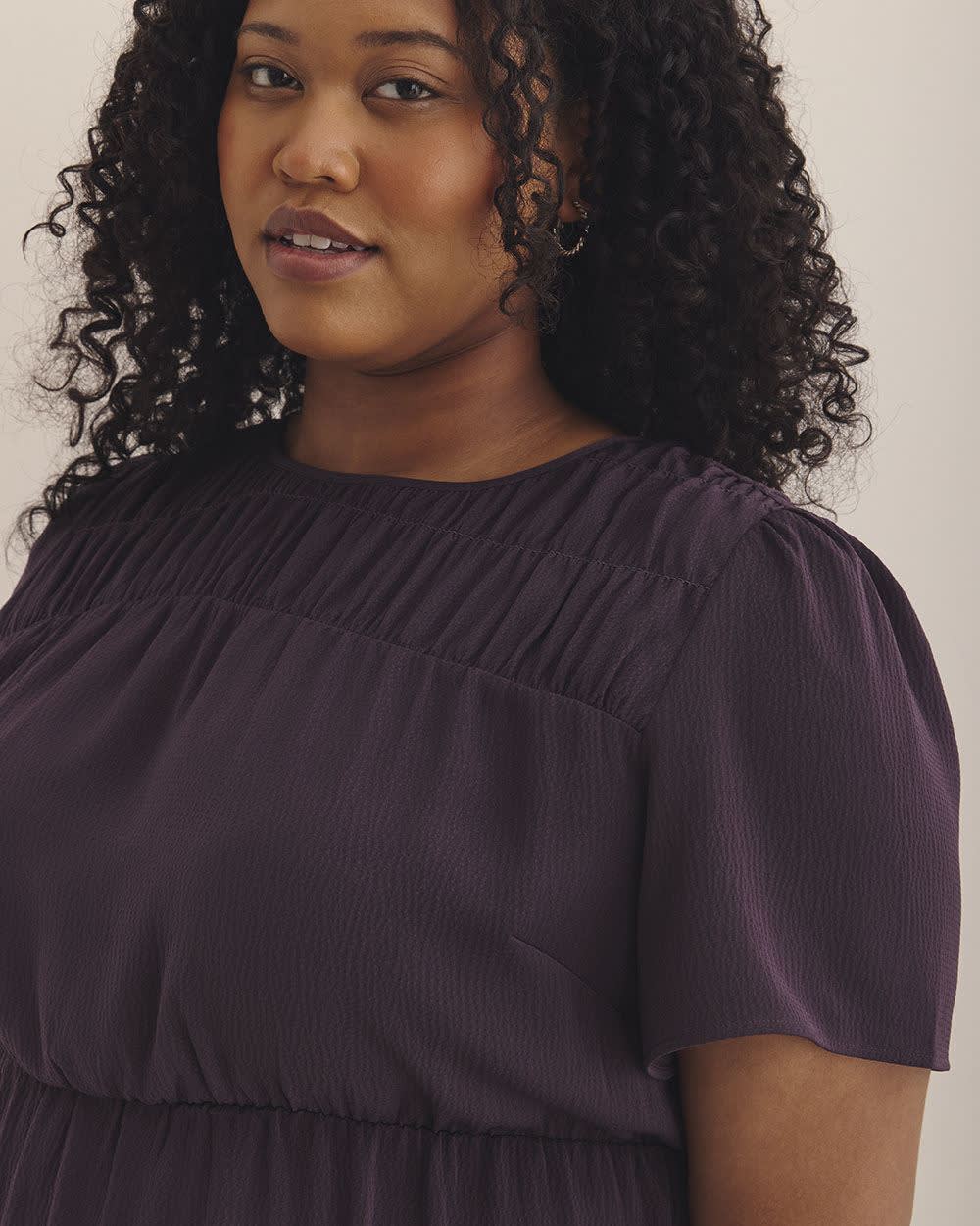 Short Flutter Sleeve Blouse with Smocked Top