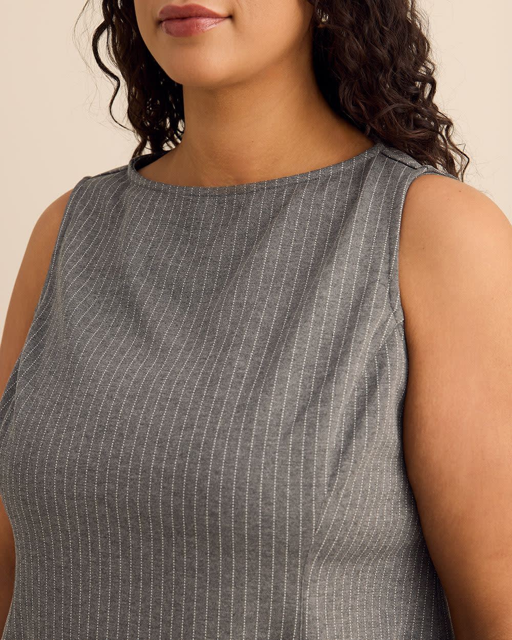 Gray Pinstripe Sleeveless Boat-Neck Top