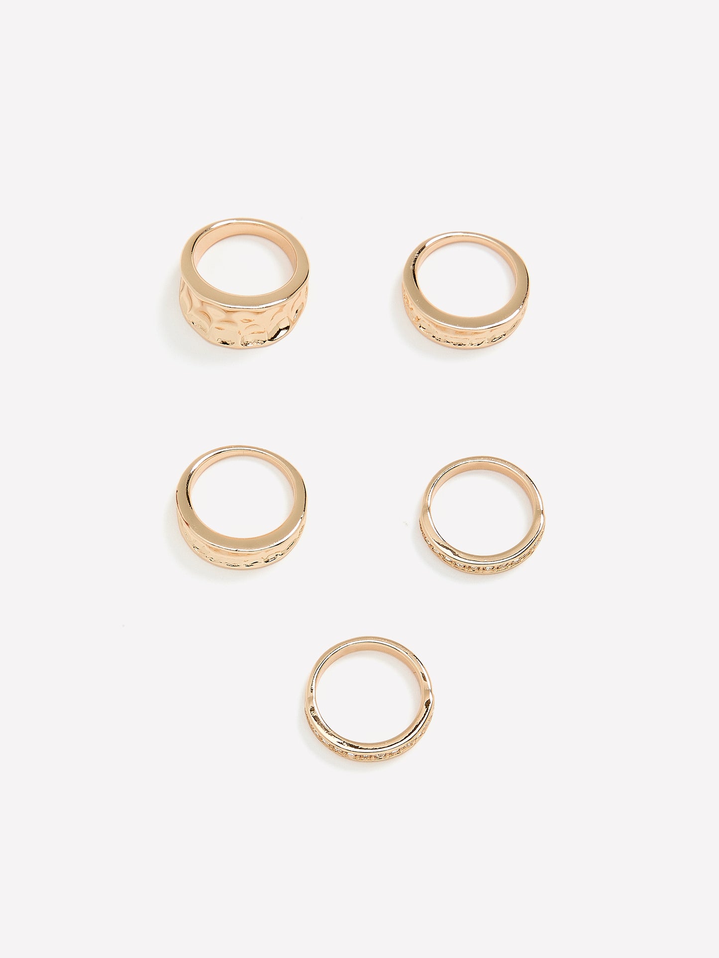 Assorted Hammered Golden Rings, Set of 5