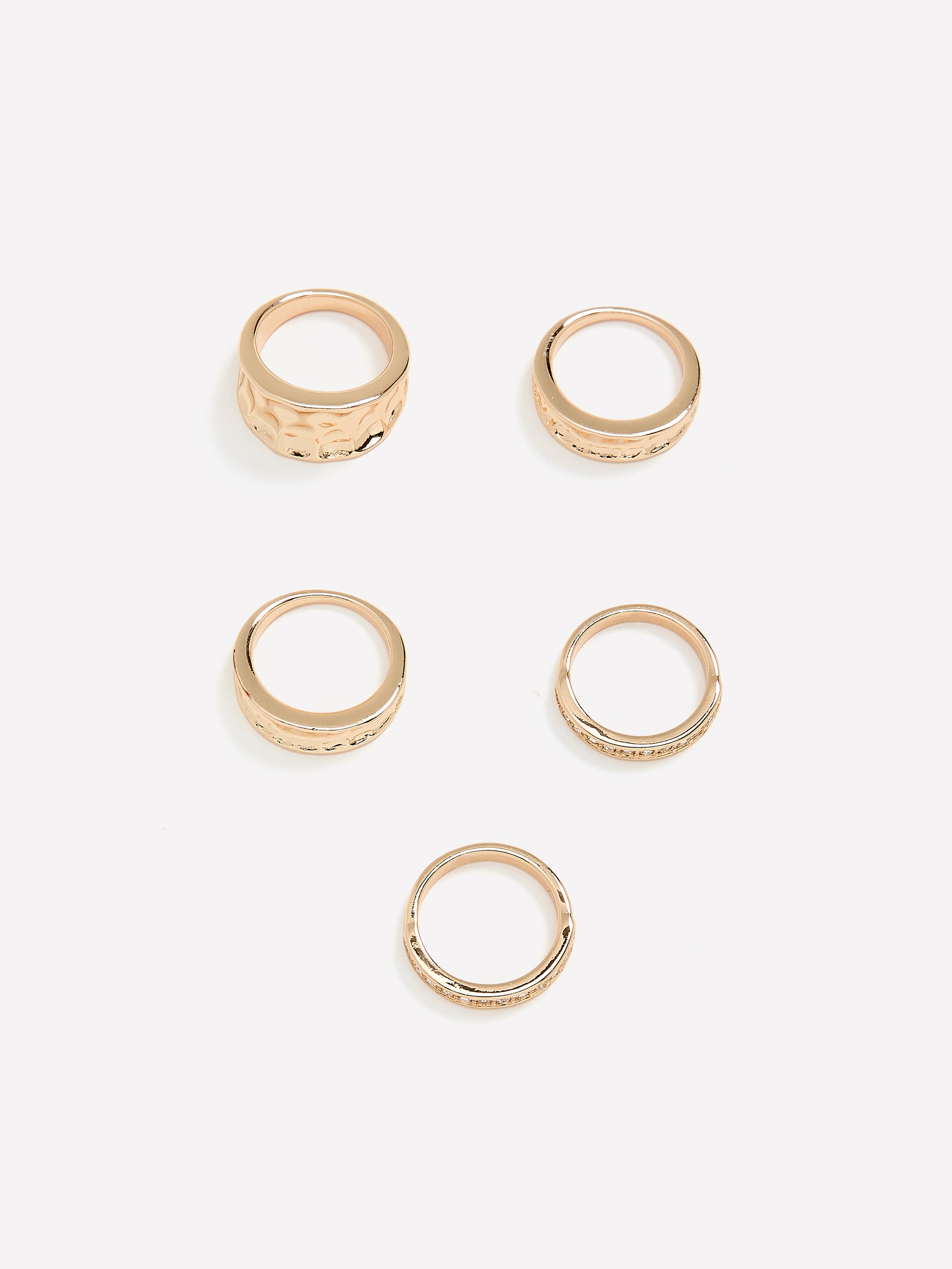 Assorted Hammered Golden Rings, Set of 5