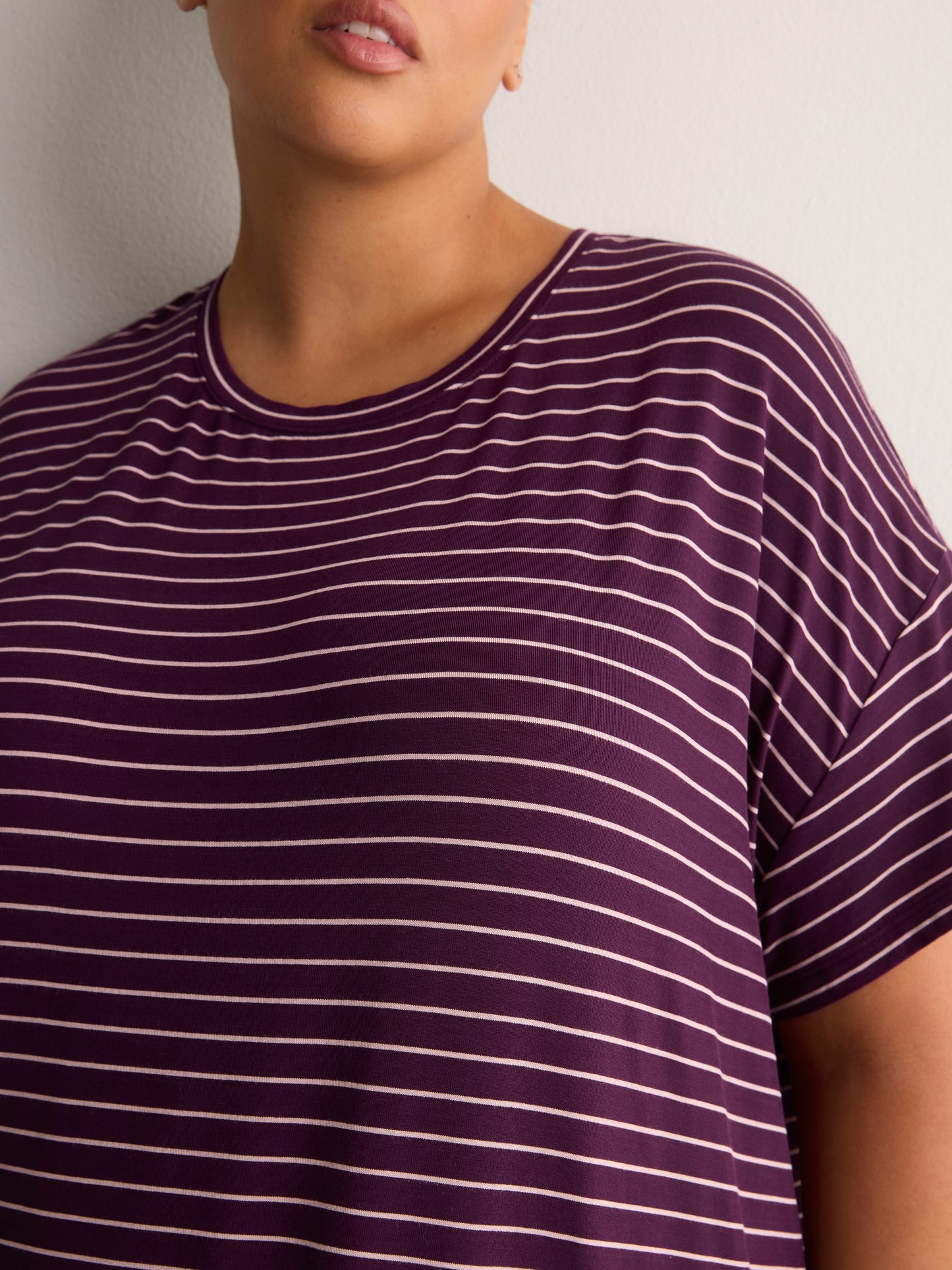 Responsible, Plum Striped Short-Sleeve Sleepshirt - tiVOGLIO