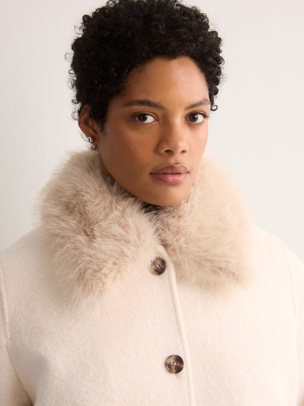 Bouclé Coat with Removable Faux-Fur Collar