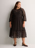 Brown Long-Sleeve Ruffled Lace Midi Dress