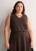 Responsible, Brown Dotted Sleeveless V-Neck Swing Top