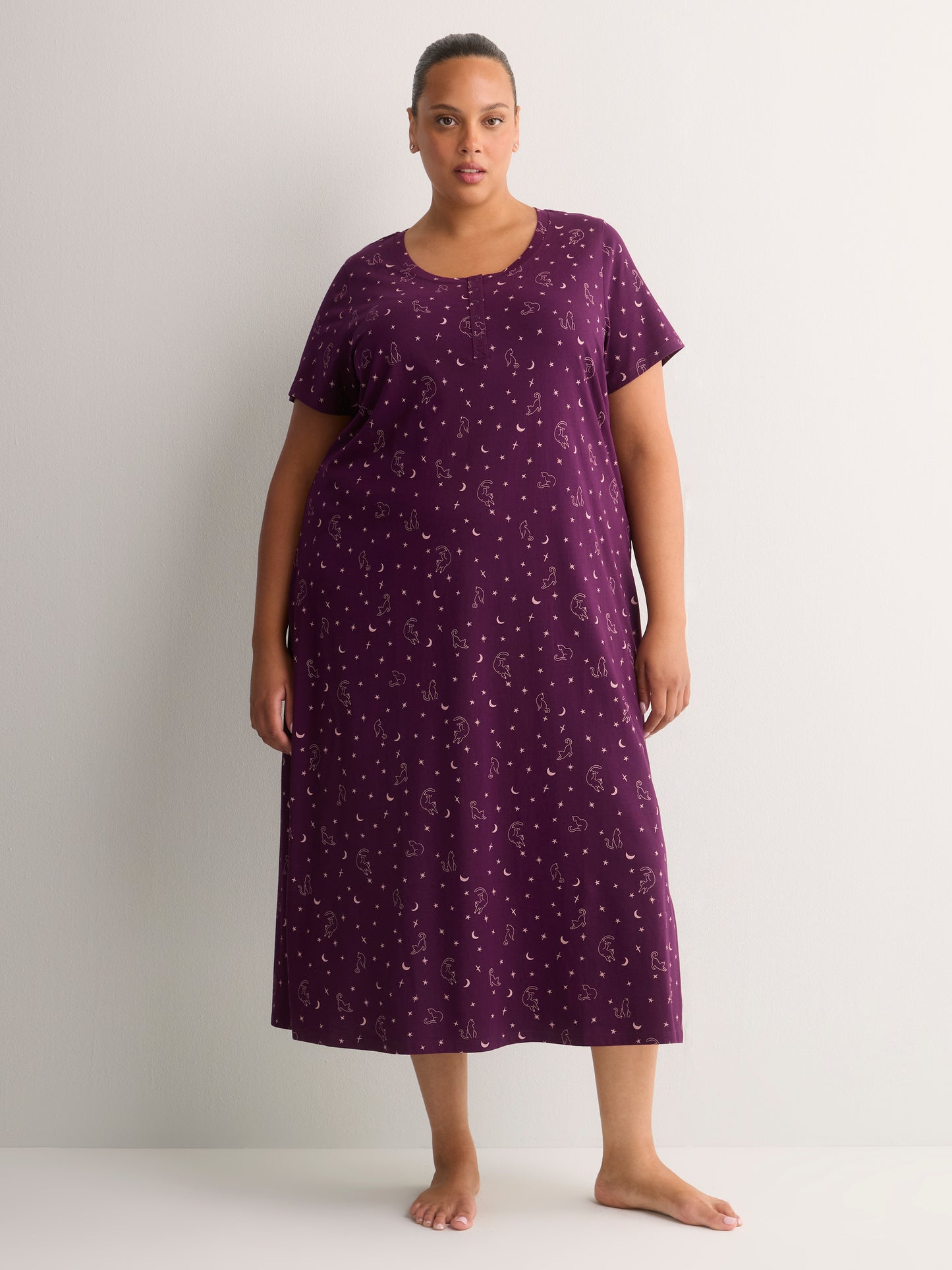 Printed Long Short-Sleeve Sleepshirt - tiVOGLIO