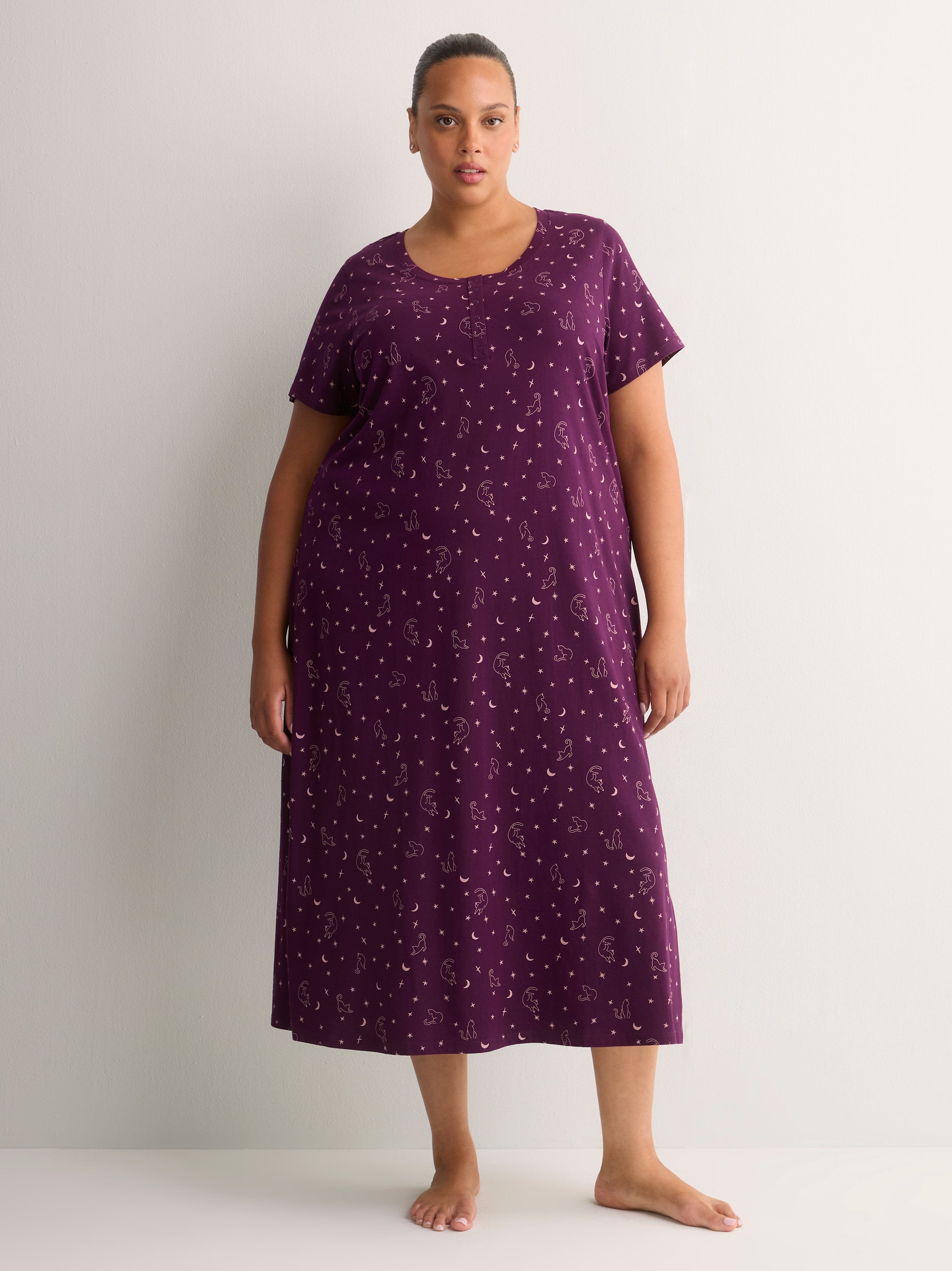 Printed Long Short-Sleeve Sleepshirt - tiVOGLIO