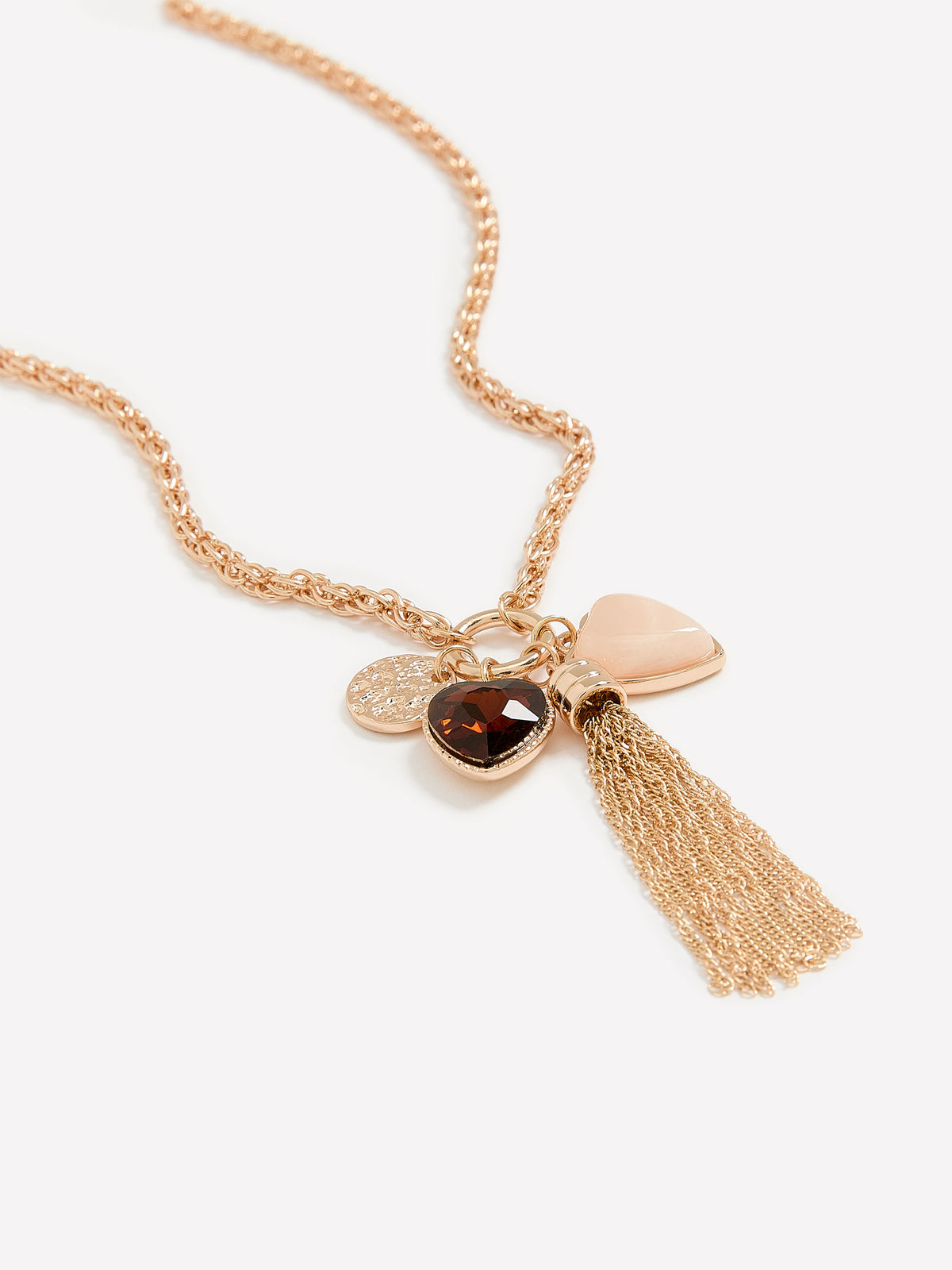 Long Golden Necklace with Cluster Hearts