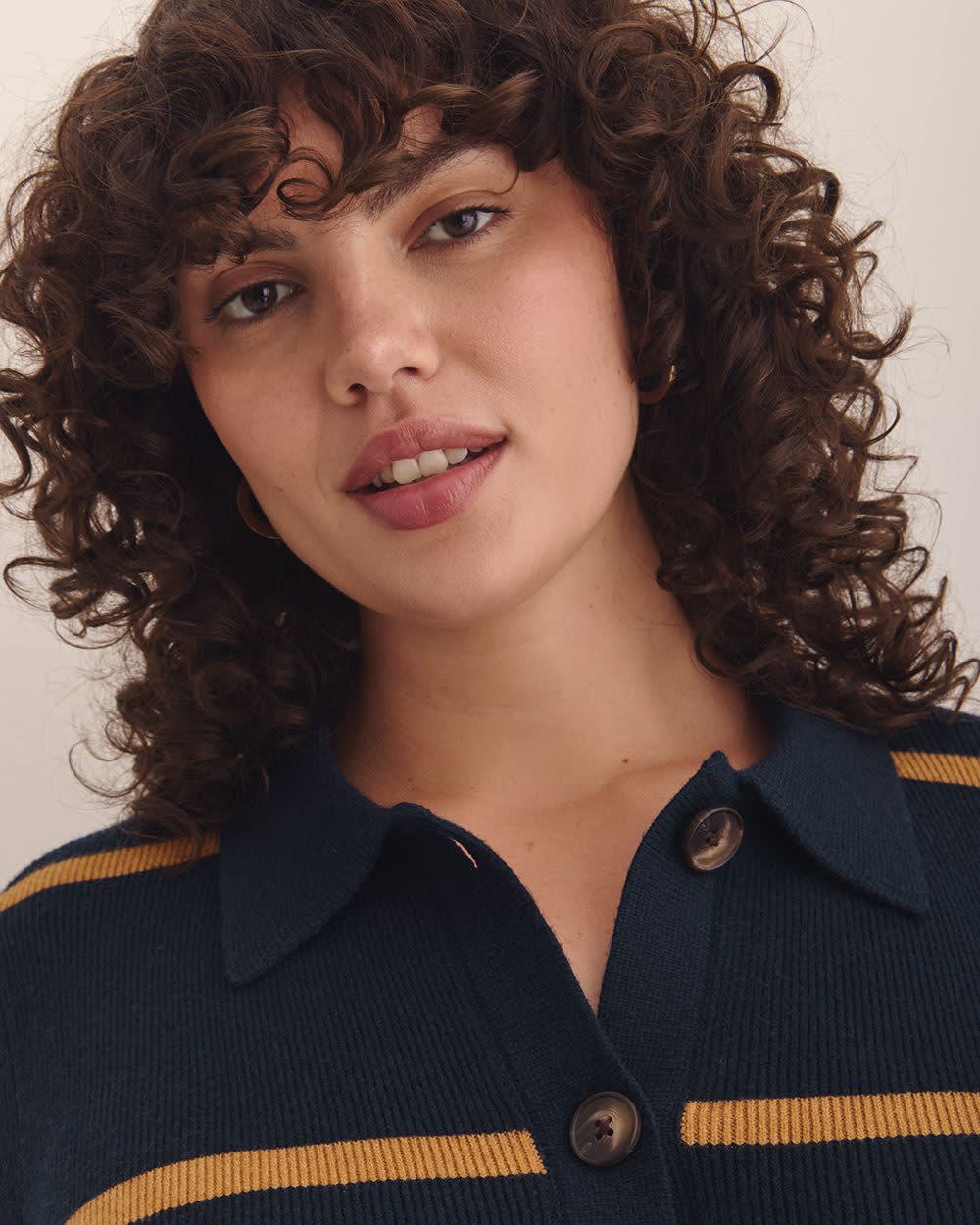 Responsible, Striped Buttoned-Down Polo Sweater Cardigan