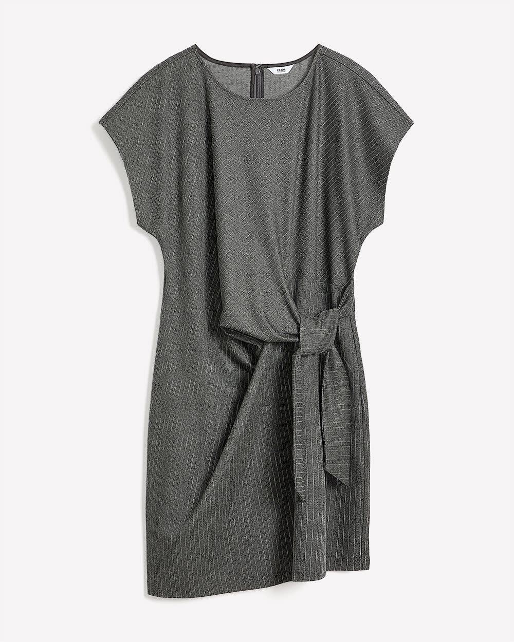 Grey Pinstripe Crewneck Dress with Side Knot