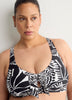 Black Foliage-Print Bikini Top With Front Knot