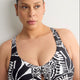 Black Foliage-Print Bikini Top With Front Knot