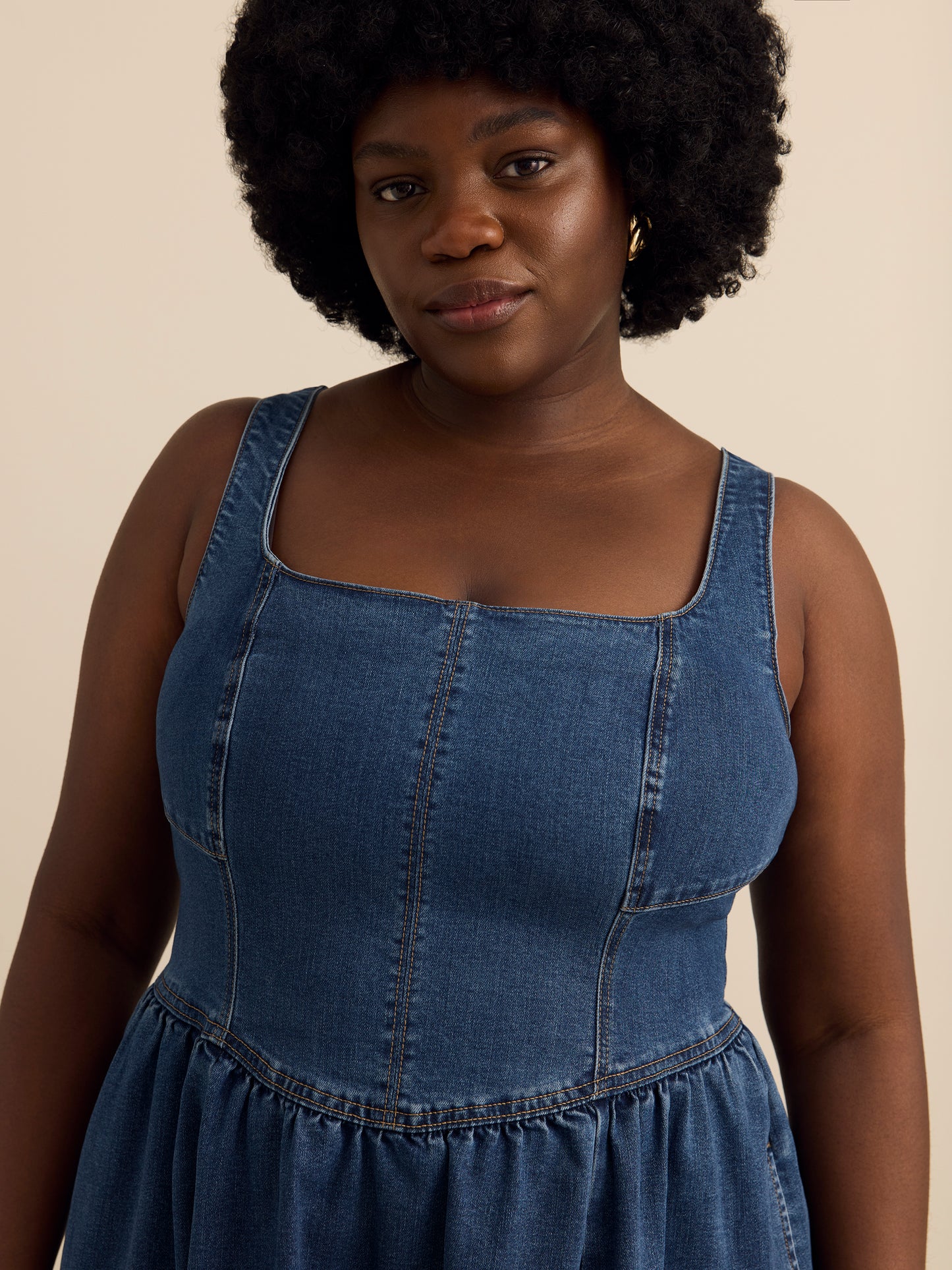 Square-Neck Sleeveless Denim Dress - Addition Elle