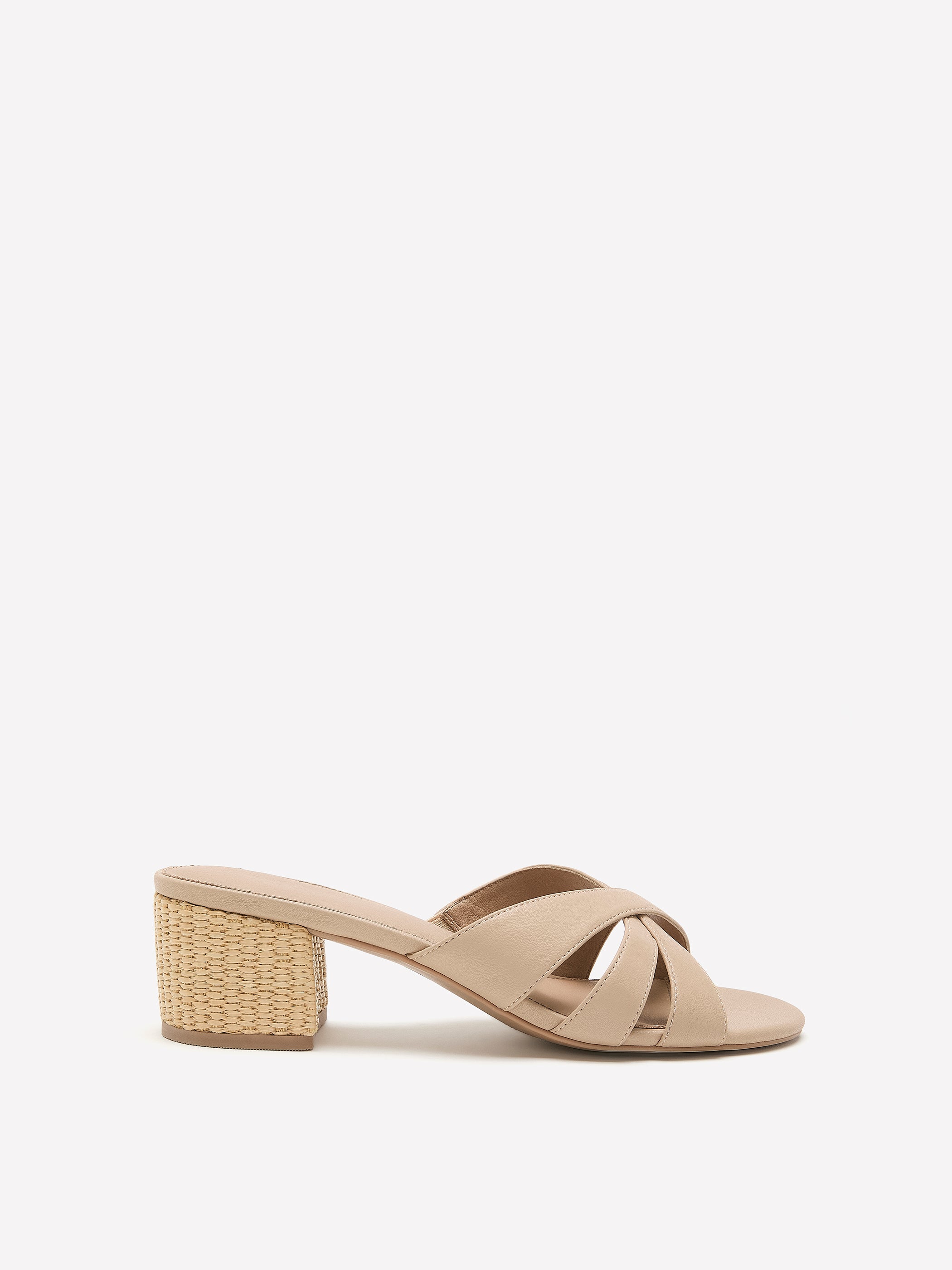 Wide Width, Bessey Tan Crossed Slip-On Block-Heel Sandal