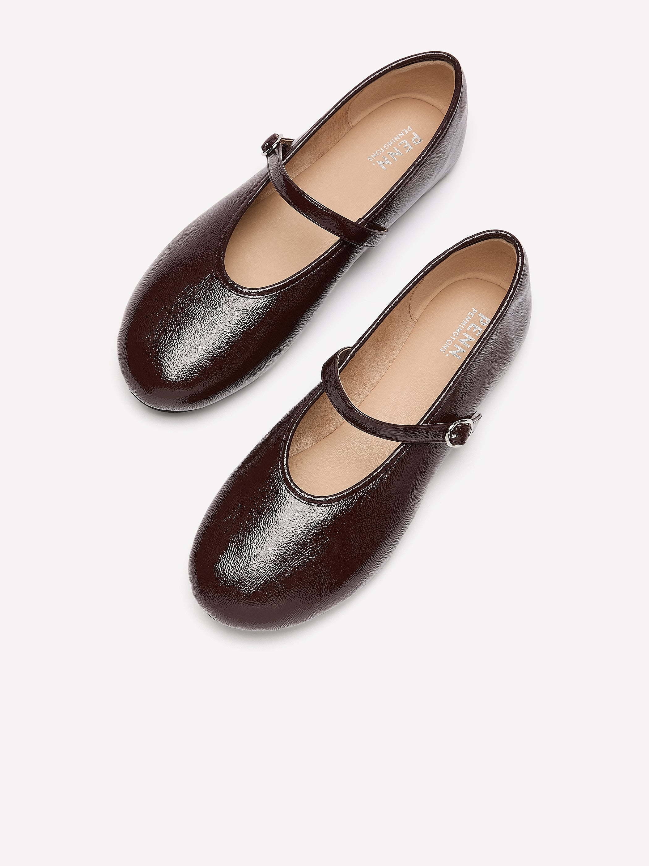Wide Width, Acora Burgundy Faux Leather Ballerina with Strap