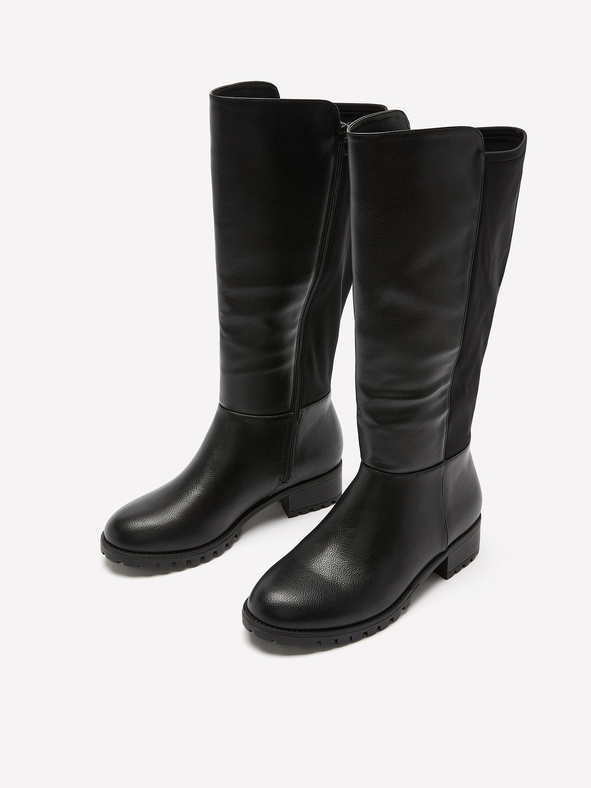 Extra Wide Width, Black Tall Faux-Leather Low-Block-Heel Boot