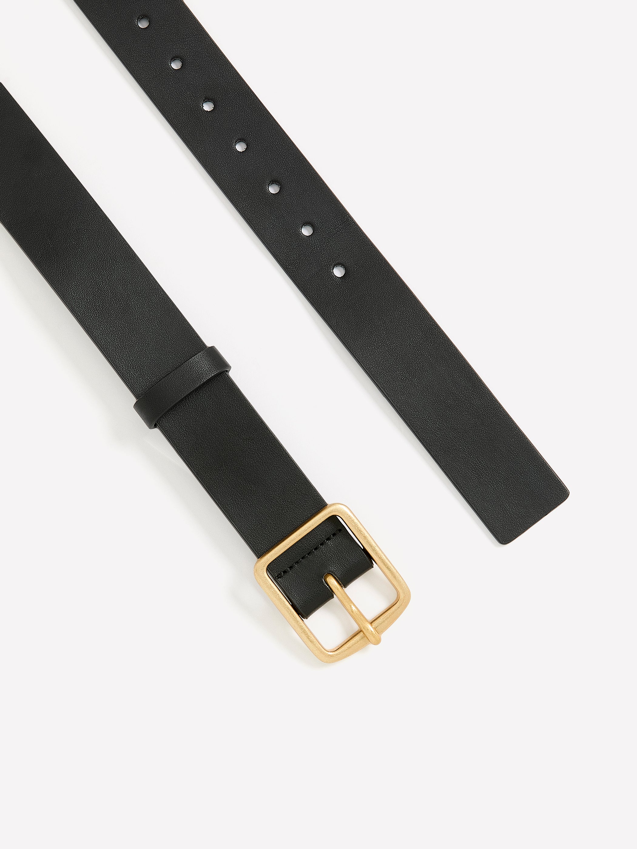 Faux-Leather Denim Belt with Square Metallic Buckle