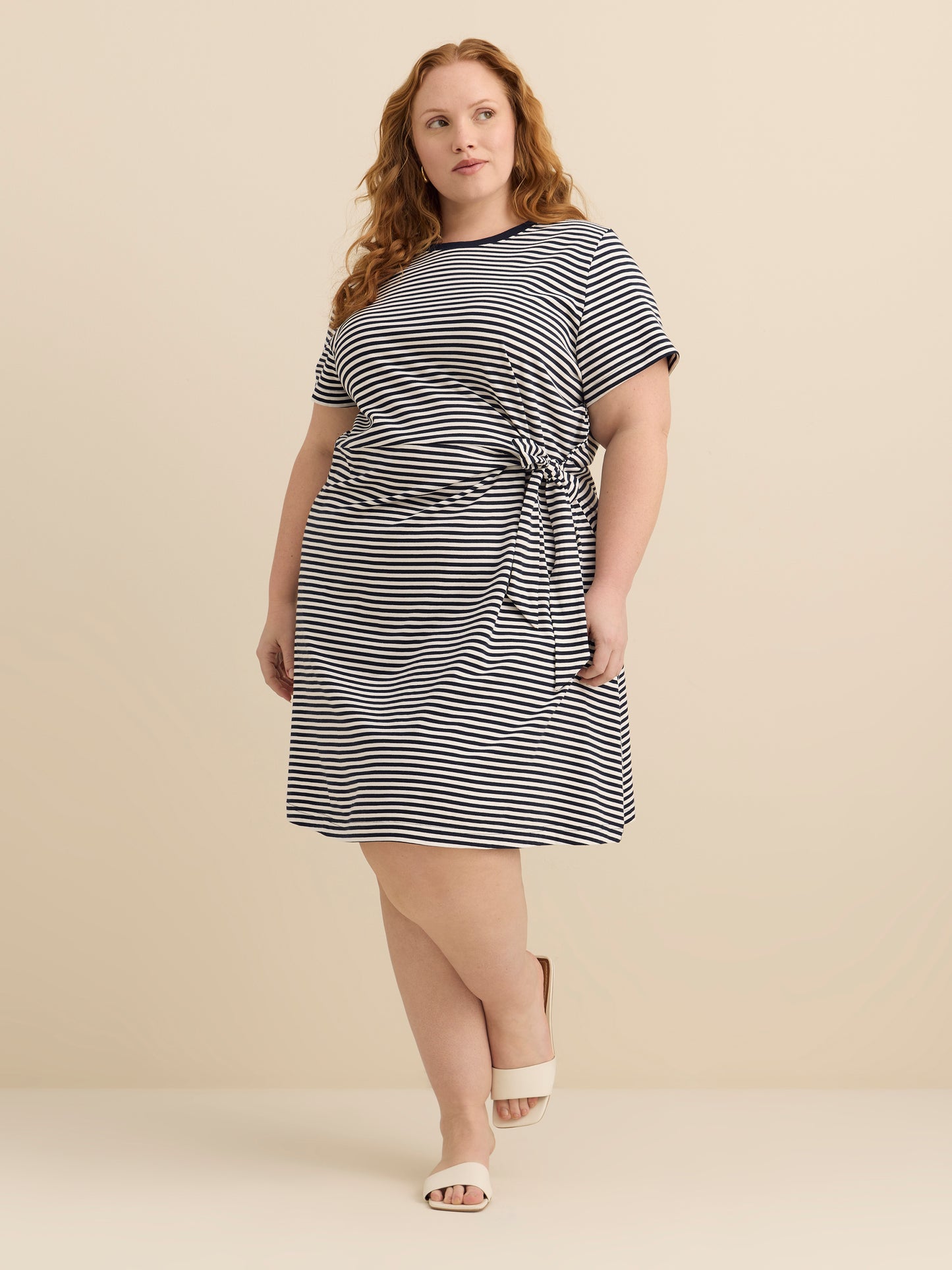 Responsible, Striped Short-Sleeve Dress with Knot