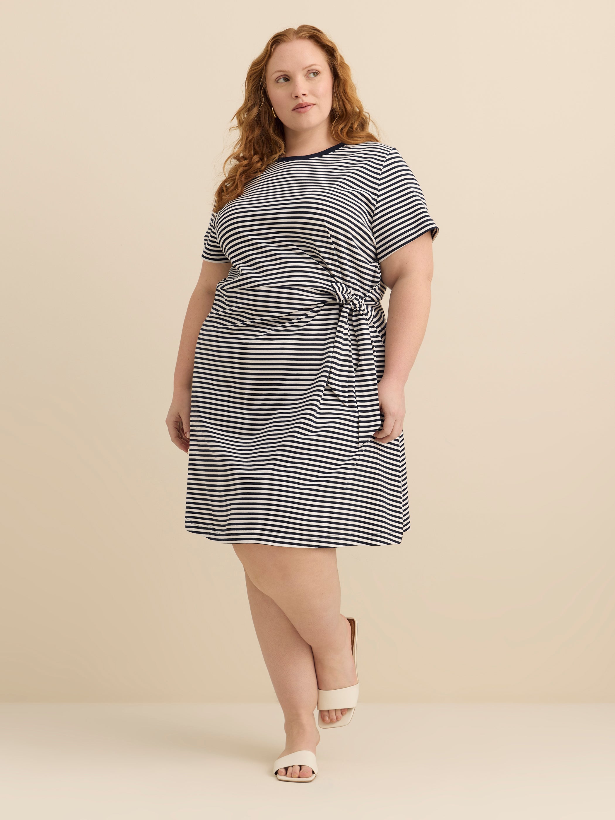 Responsible, Striped Short-Sleeve Dress with Knot
