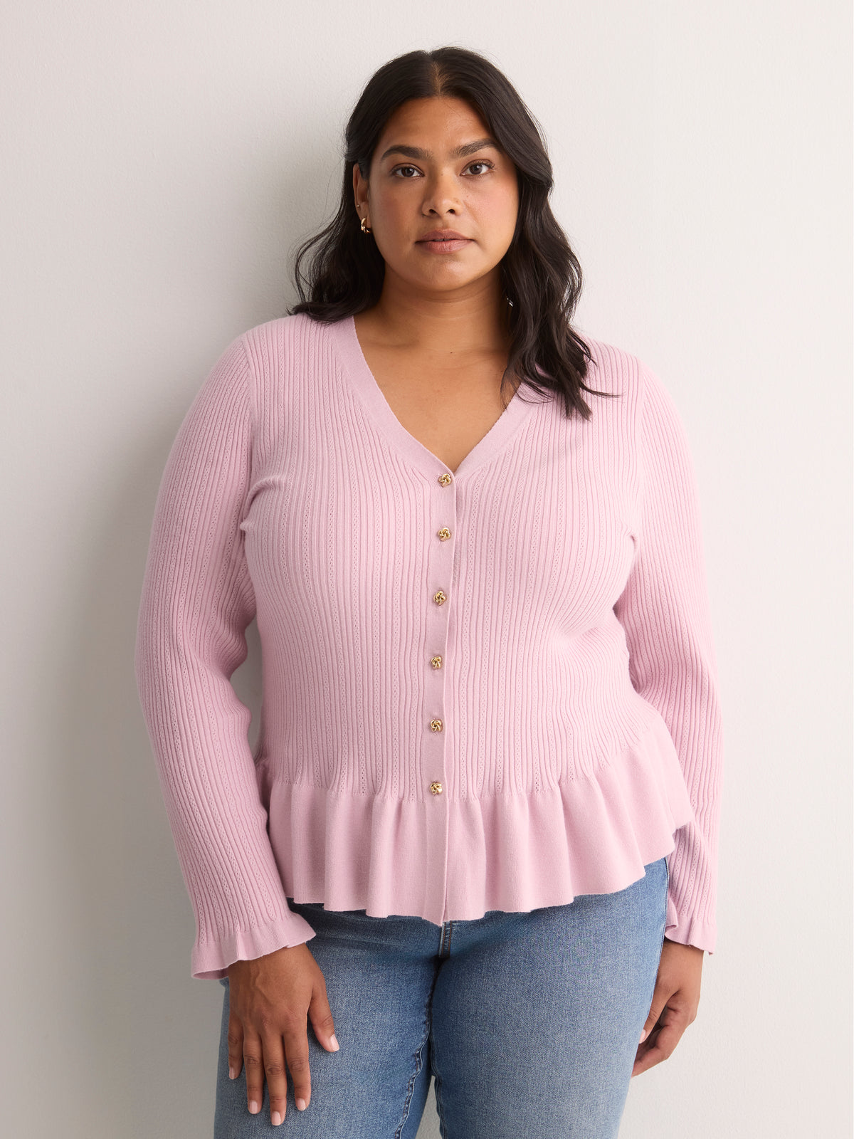 Responsible, Fit and Flare Peplum Button-Down Sweater