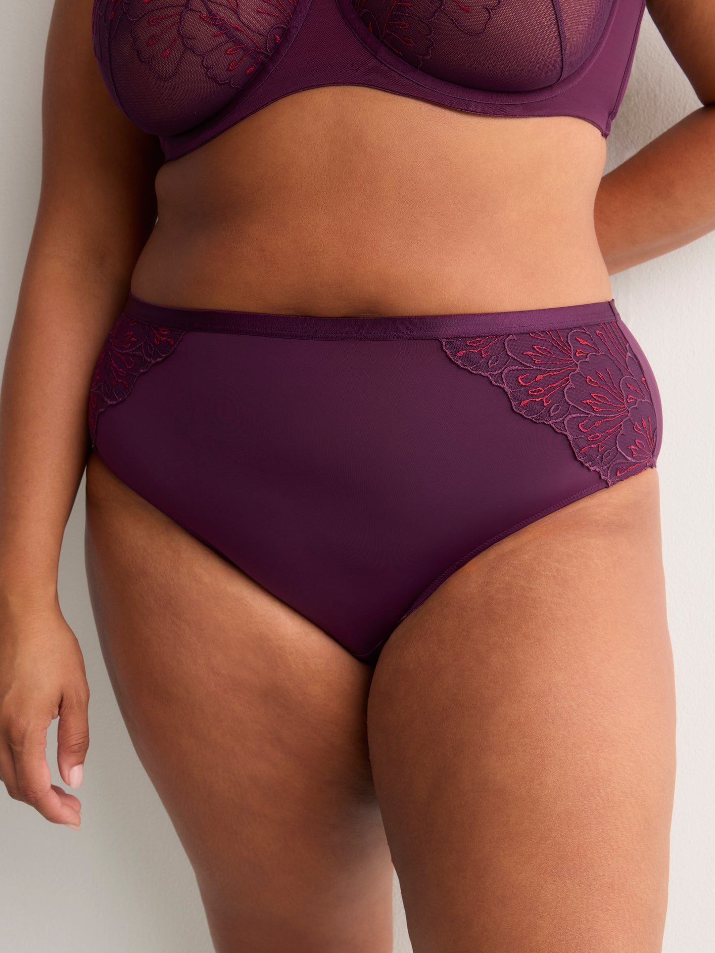 Plum Microfibre Cheeky Brief with Side Embroidery - Déesse