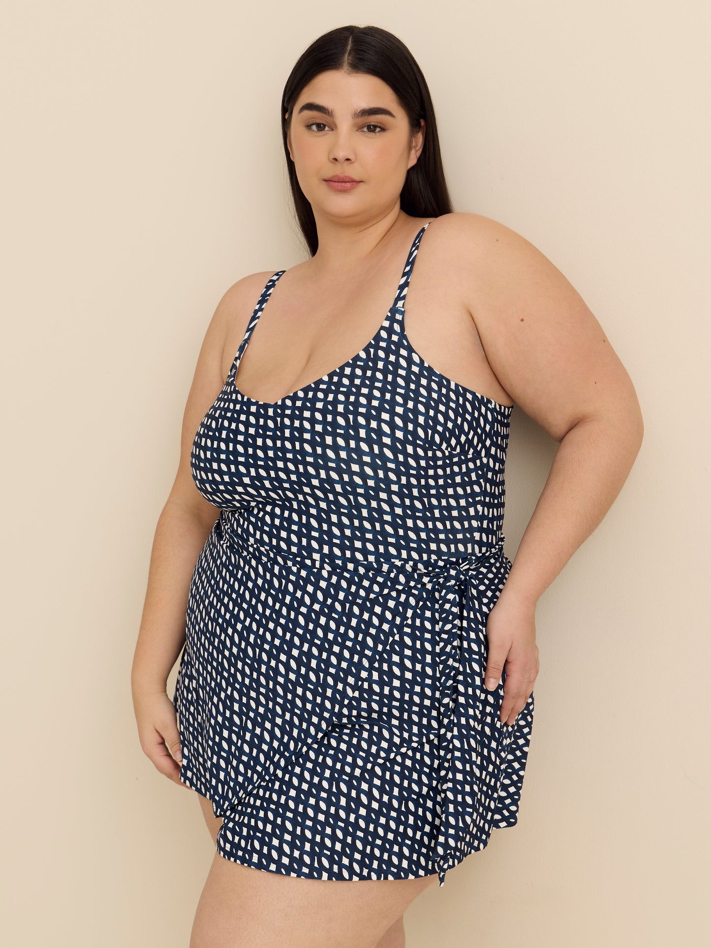 Printed Swimdress with Side Waist Tie Detail