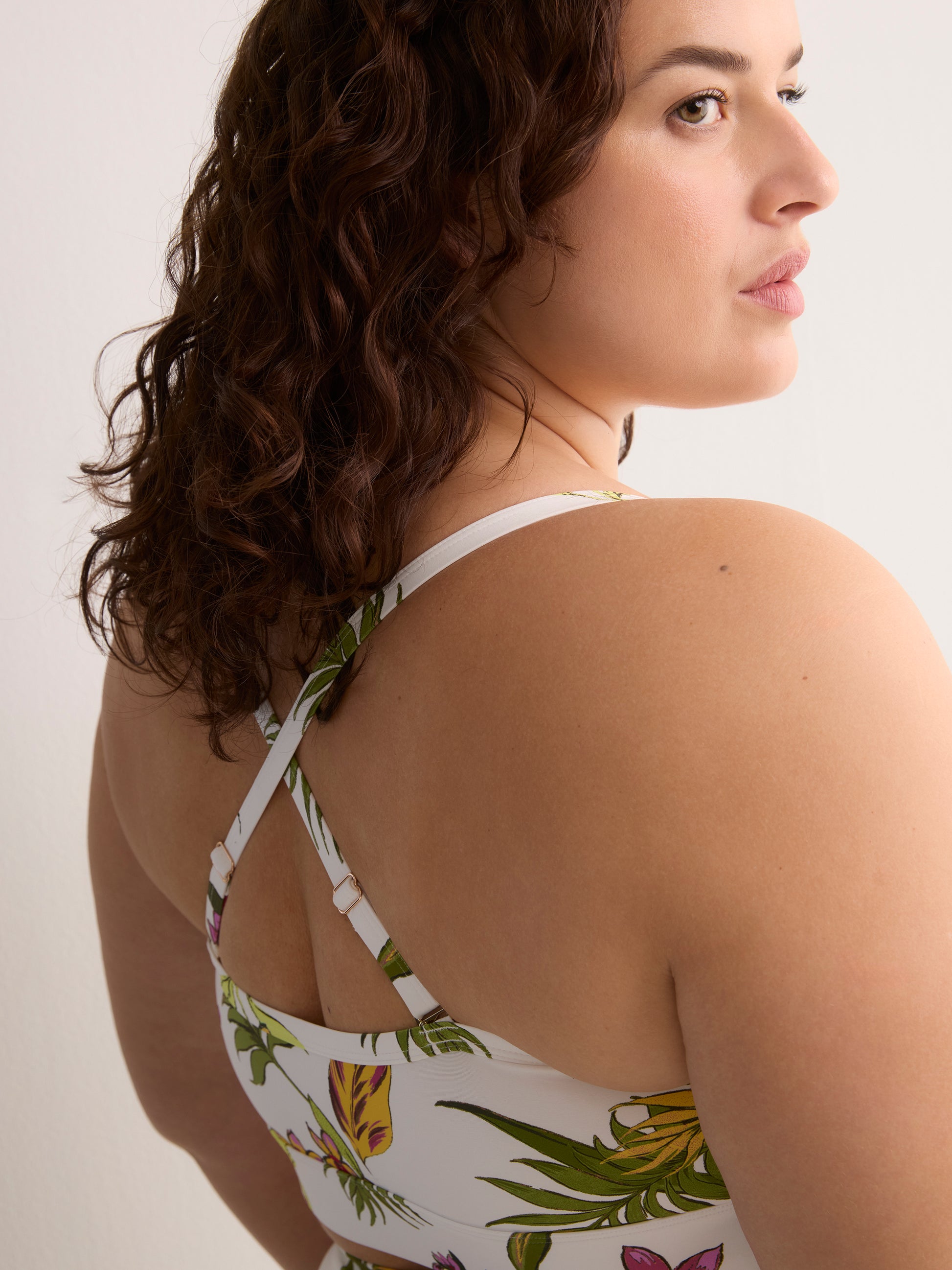 Floral V-Neck Crop Bikini Top