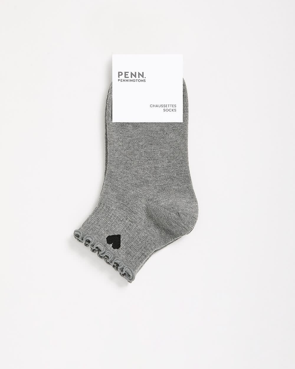 Lettuce-Edge Ankle Socks with Heart Placement Print