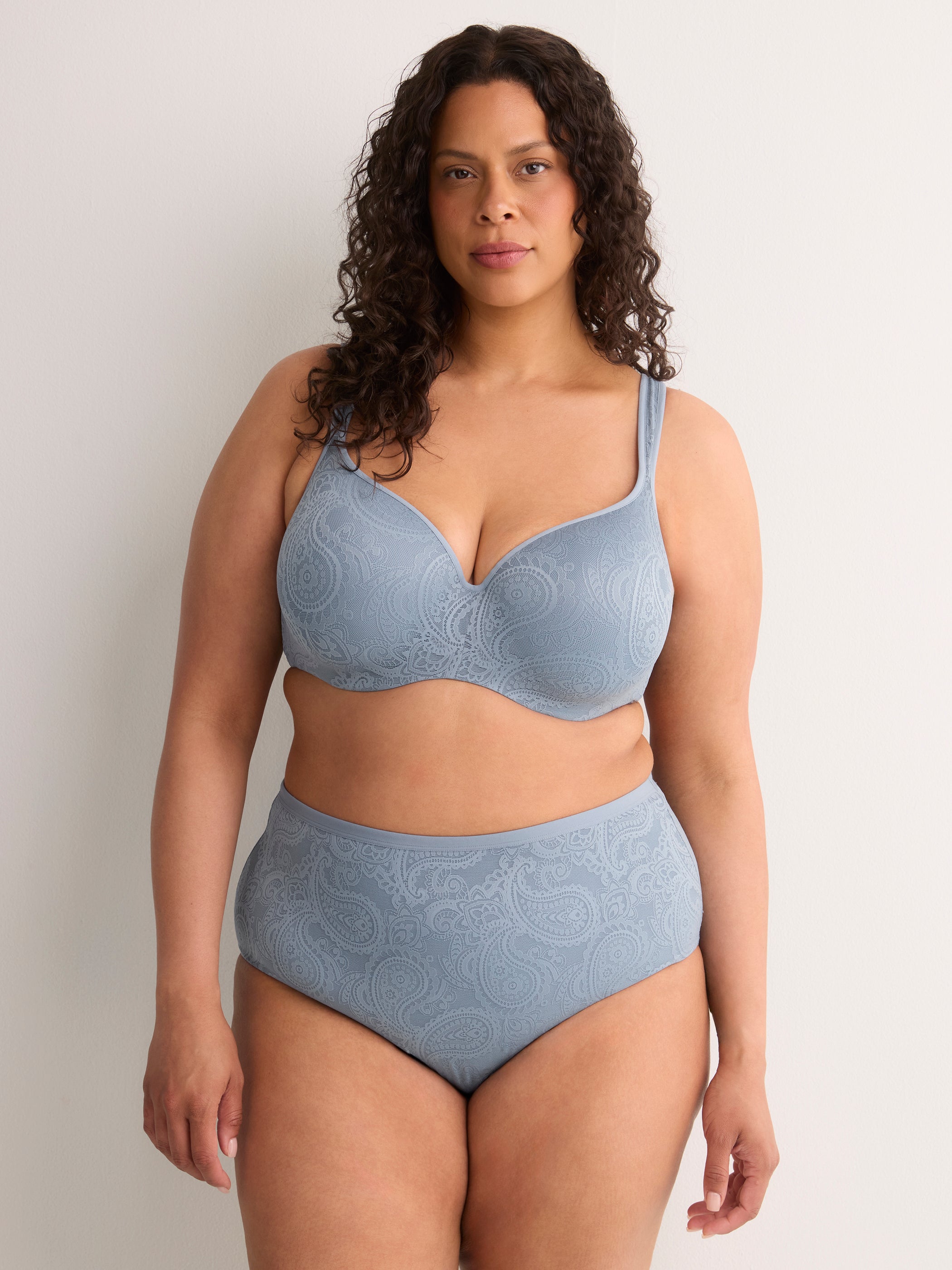 Blue Lace Underwire Padded T-Shirt Bra - tiVOGLIO