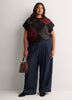 Loose Extended-Sleeve Argyle Fuzzy Yarn Short Sweater
