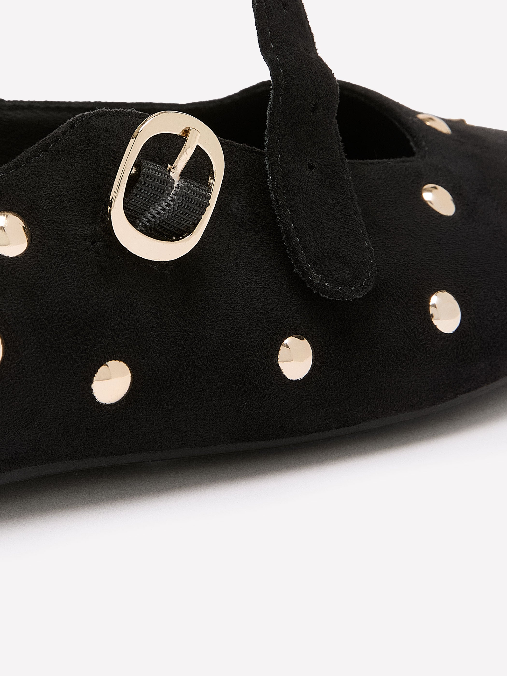 Extra Wide Width, Black Studded Strap Ballerina