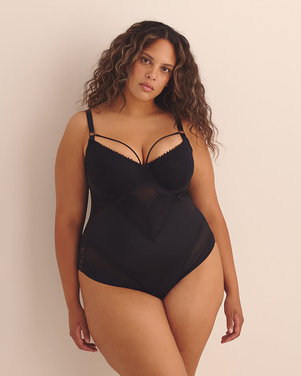 Maillot de corps noir sexy en dentelle, avec armatures - Déesse Collection