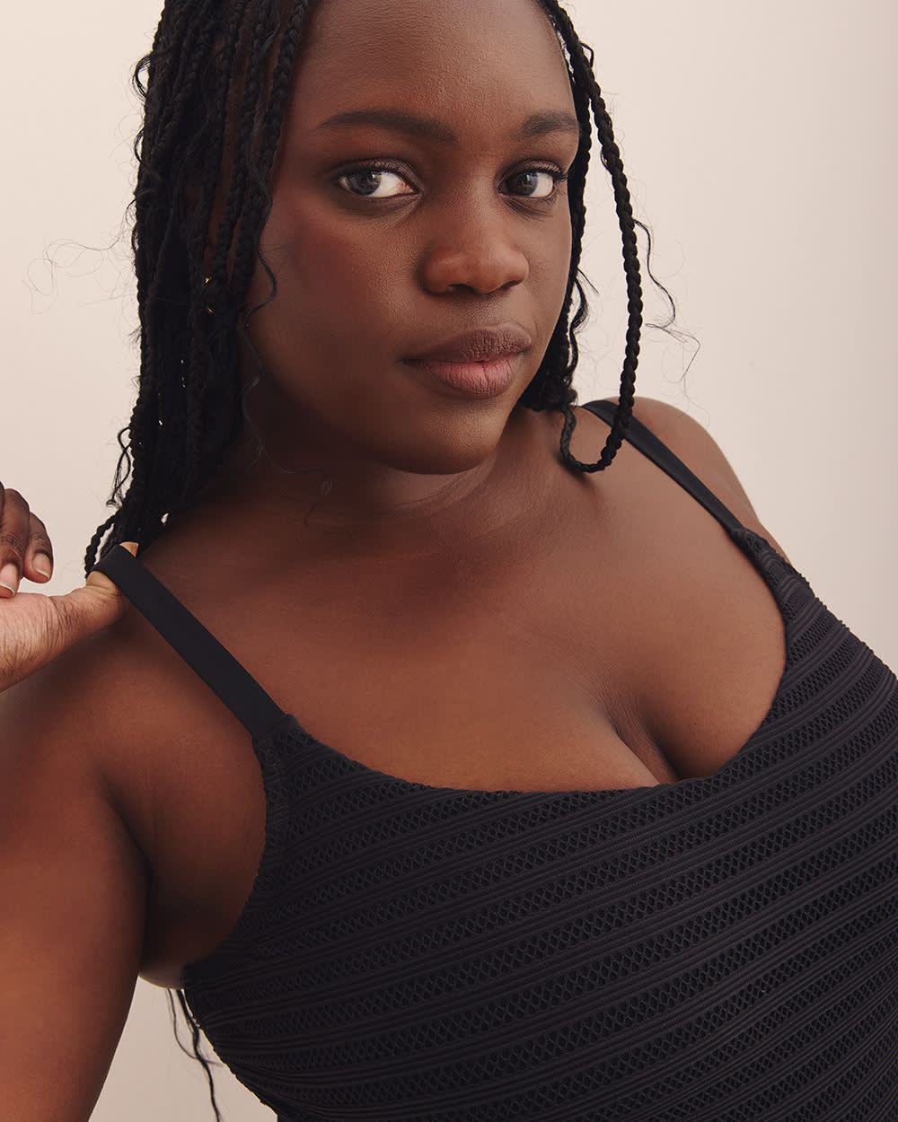 Black Stripe-Textured One-Piece Swimsuit