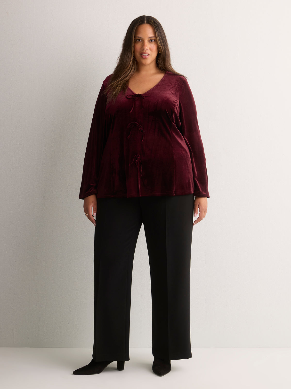 Fit-and-Flare Tie-Front Velvet Cardigan