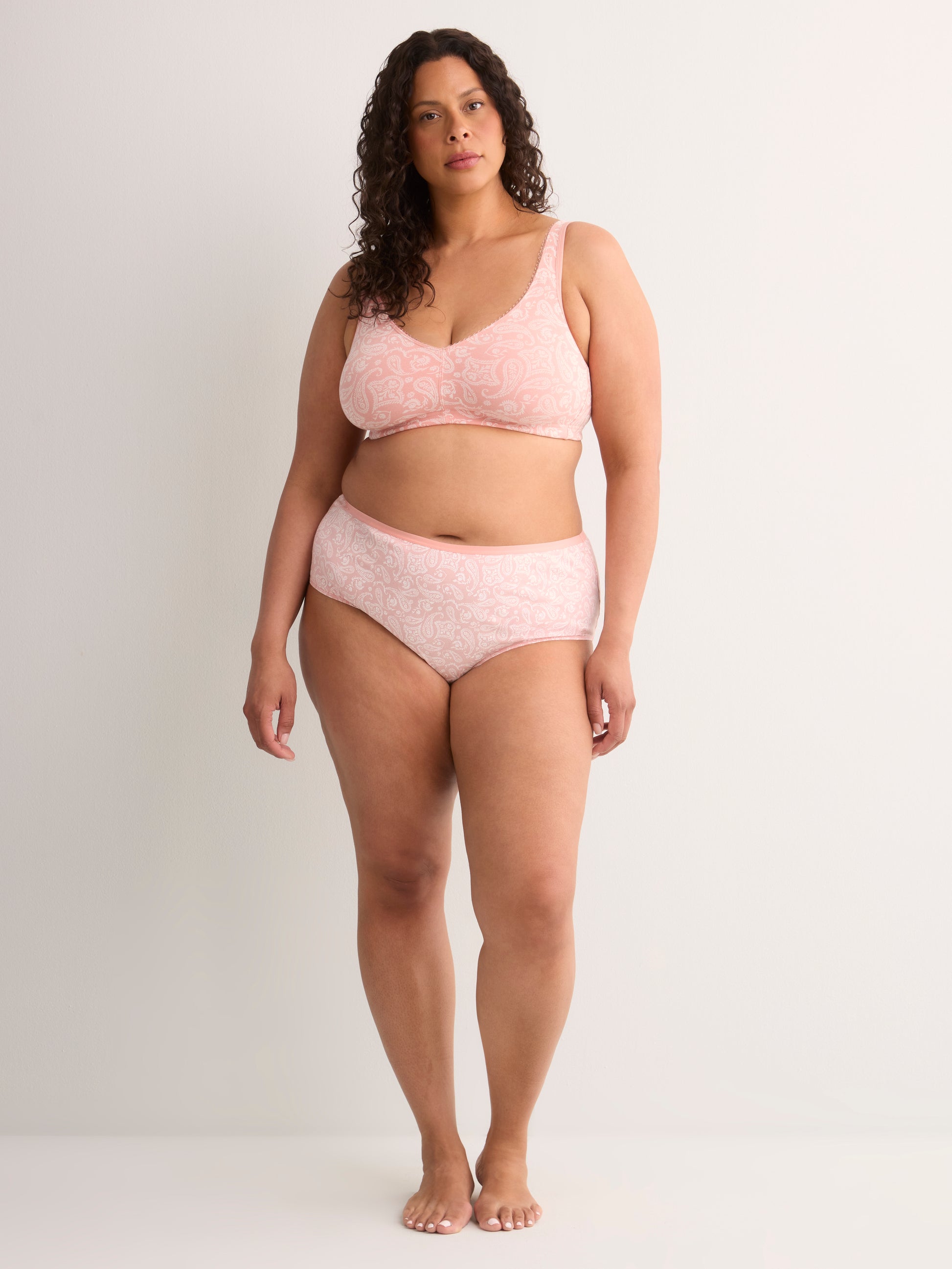 Wireless Pink Paisley-Print Cotton Bra with Picot Trim - tiVOGLIO