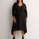 Black Fit and Flare V-Neck Shirred Knit Midi Dress - Addition Elle