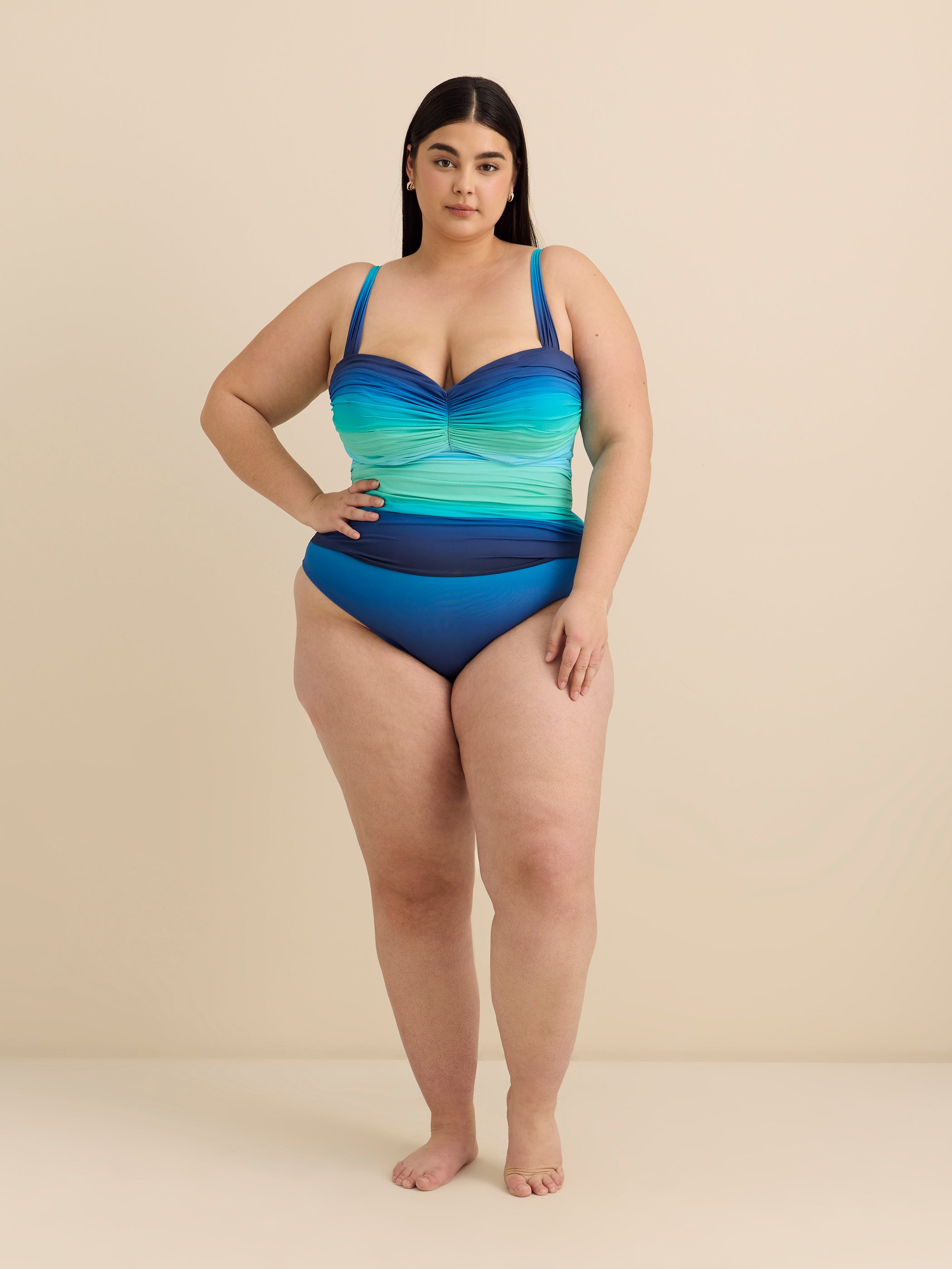 Maillot de bain une pièce avec haut bandeau froncé - Bleu Rod Beattie 
