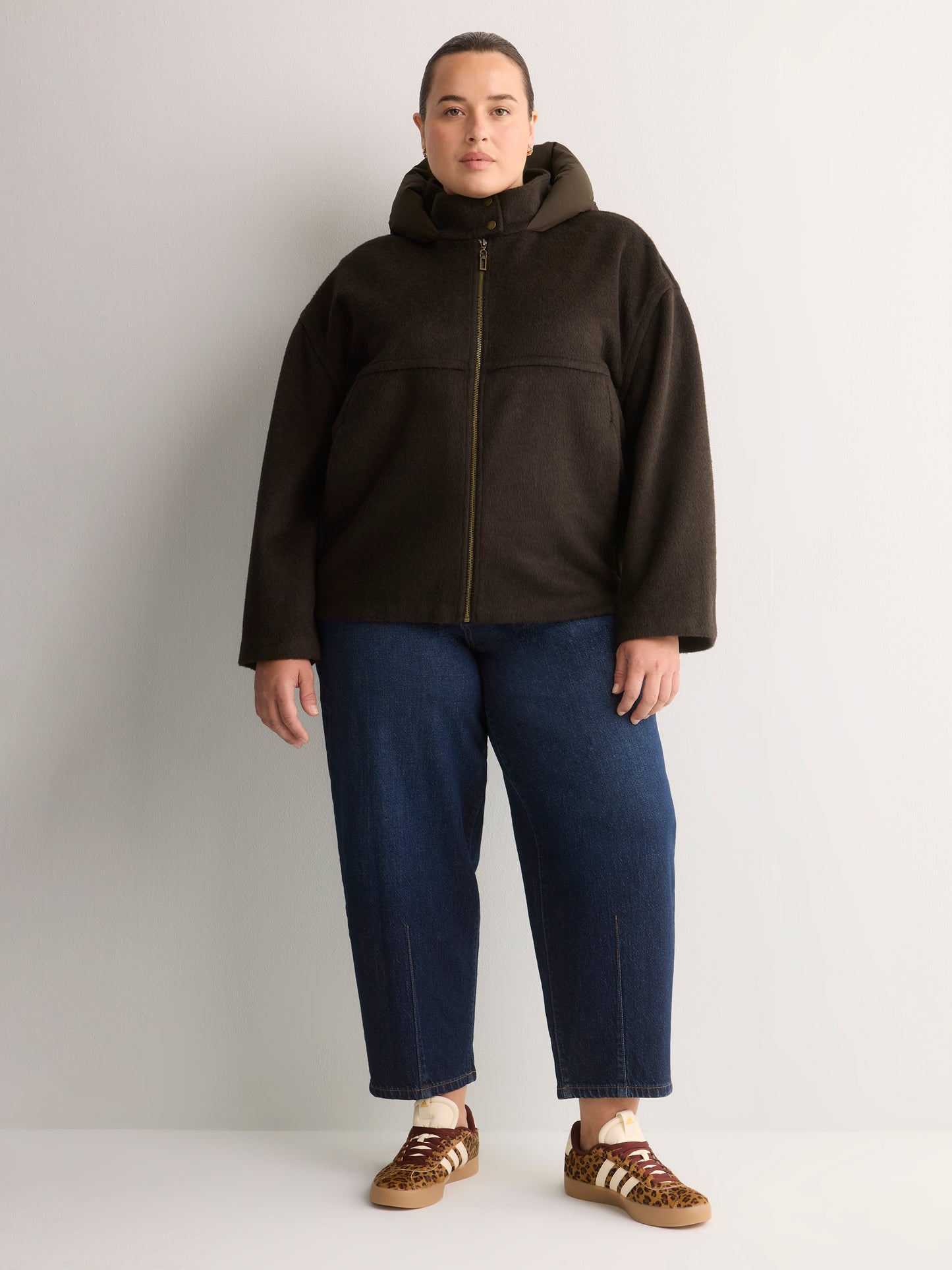 Unlined Coat with Puffer Hood